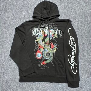 Ed Hardy Dragon Hoodie XL Tattoo Graphic Flames Streetwear Pullover Sweatshirt